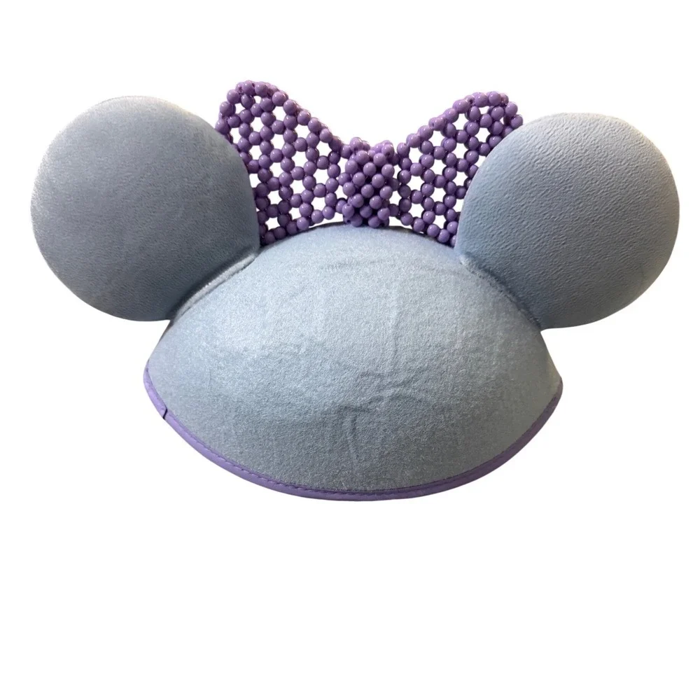 Disney Parks Minnie Mouse‎ Ear Hat Kids One Size Blue Purple Beaded Bow